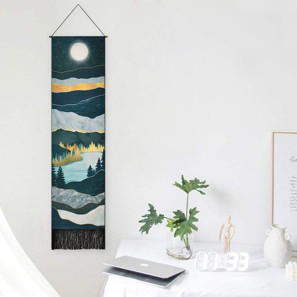 NEW Mountain Lake Moon Forest Tapestry 12.8"x51.2" - Picture 1 of 3